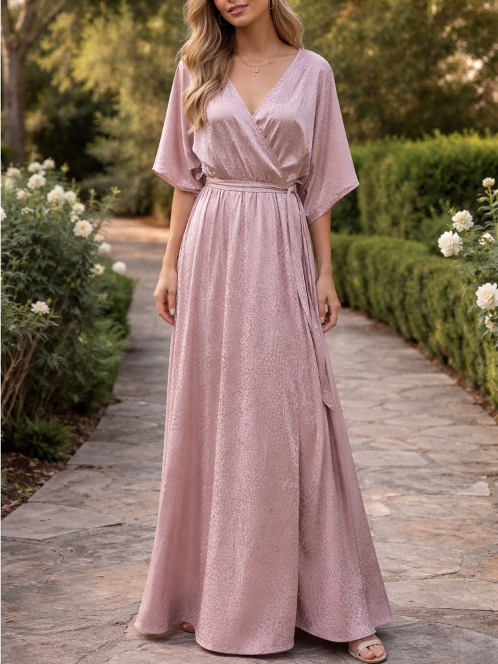 Baltic Born Leopard Jacquard Mauve Wrap Maxi Dress Sz S